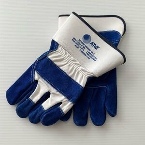 New AT&T vintage heavy duty, working gloves, size, large blue, and white